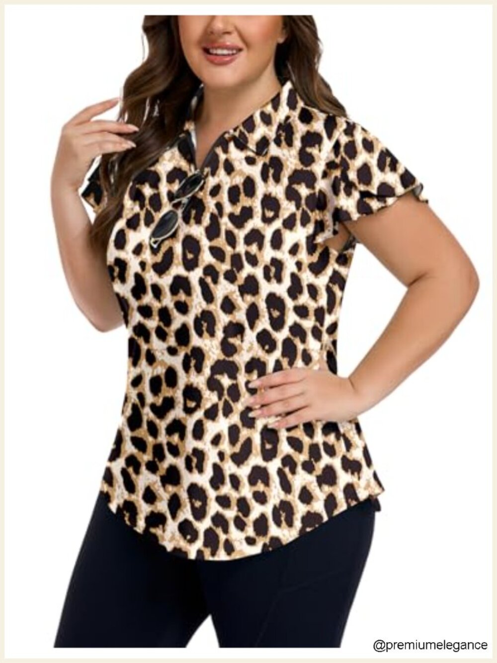 Plus Size Golf Polo Shirt Ruffle Short Sleeve UPF 50 Active Top